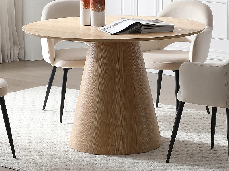 Mesa de jantar redonda 4 lugares folha de carvalho natural claro - ANTALIZA