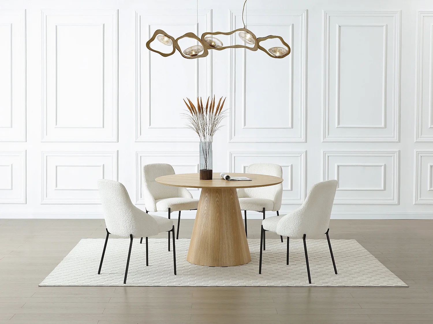 Table à manger ronde 4 personnes placage frêne - Naturel clair - ANTALIZA