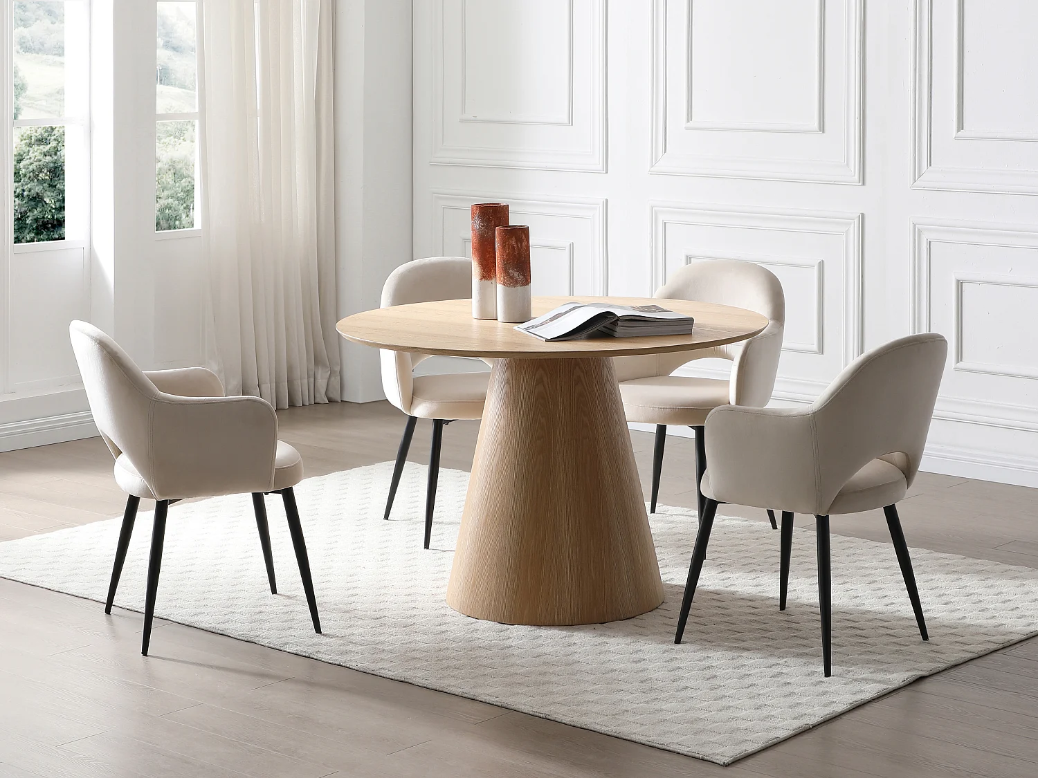 Table à manger ronde 4 personnes placage frêne - Naturel clair - ANTALIZA