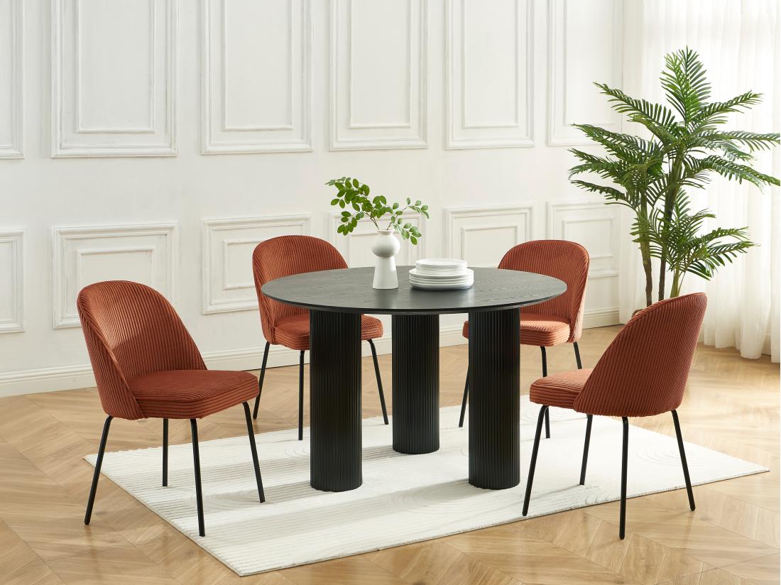 vente unique Lot de 2 chaises en velours côtelé et métal noir - Terracotta - ALPALI