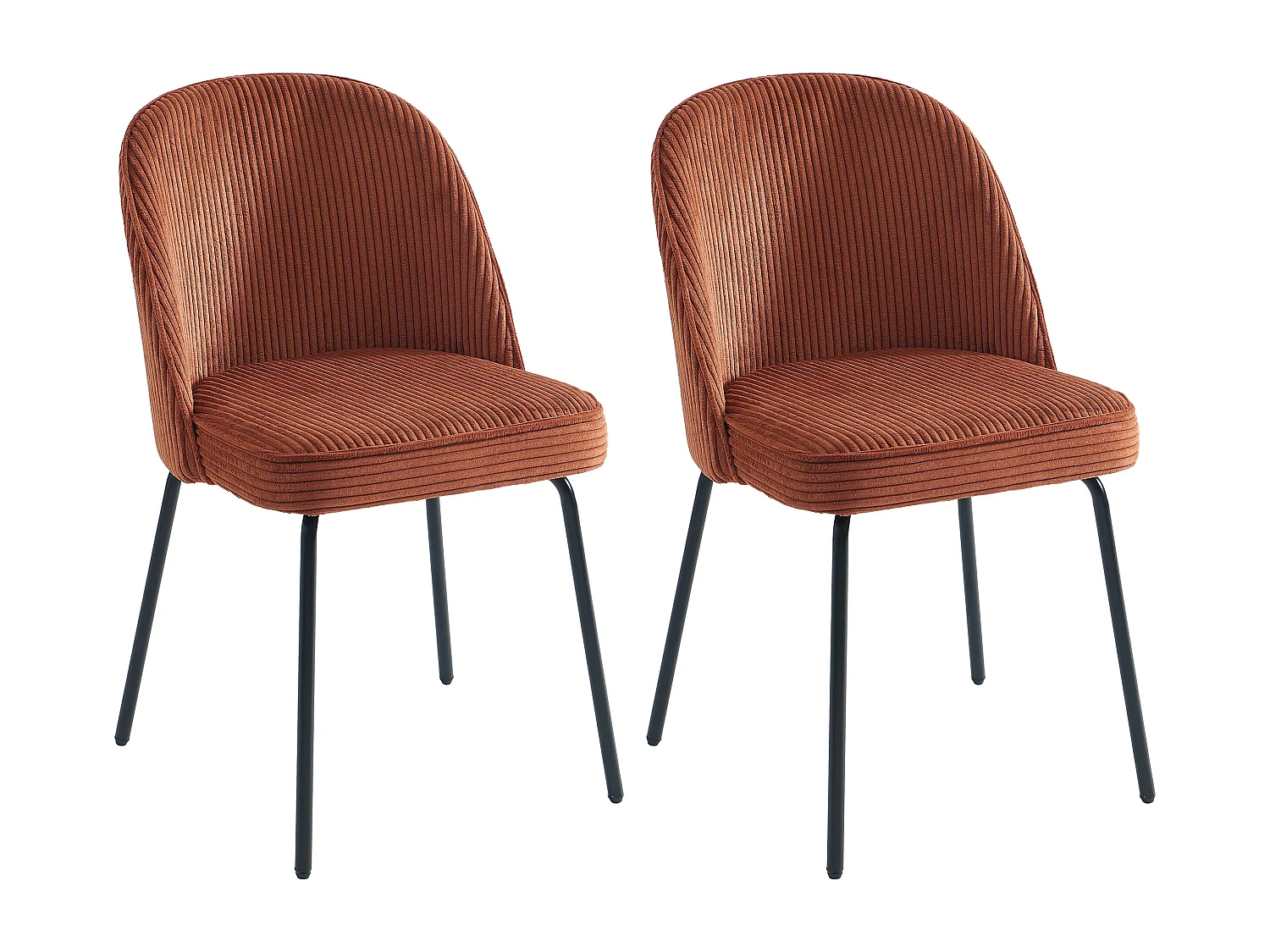 Lot de 2 chaises en velours côtelé et métal noir - Terracotta - ALPALI