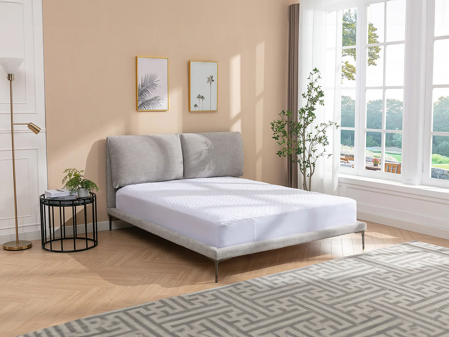 Bett 160 x 200 cm - Stoff - Grau meliert + Matratze- RIMOTA