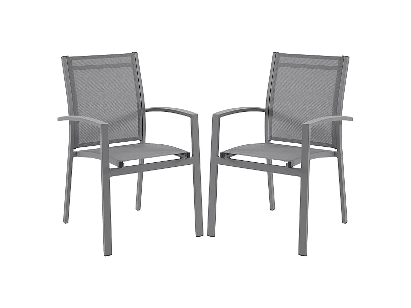 Gartenstuhl-Set 2er stapelbar - Aluminium & Textilene - Anthrazitgrau - TELTO von MYLIA