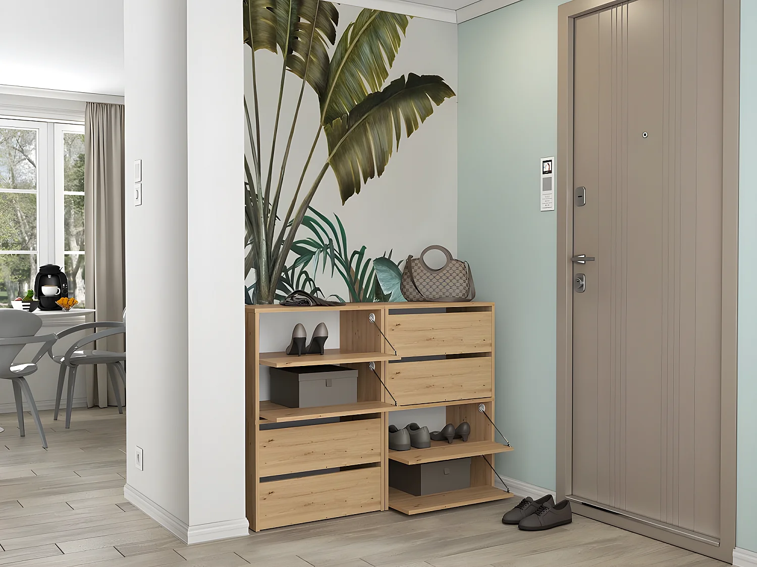 CDF Schuhschrank Modo X2 | Farbe: Eiche Artisan | Ideal für Vorzimmer, Flur, Büro | Schuhaufbewahrung | Schuhregale | modern | offene Einlegenböden