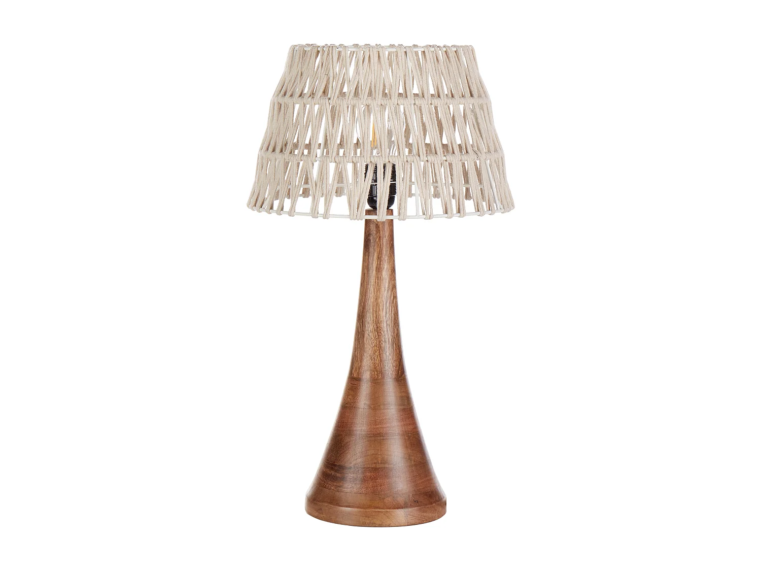 Moderne Tischlampe Stoff Baumwollschirm Einzelnes Licht Mango Holz Sockel Beige und Dunkel Pellejas