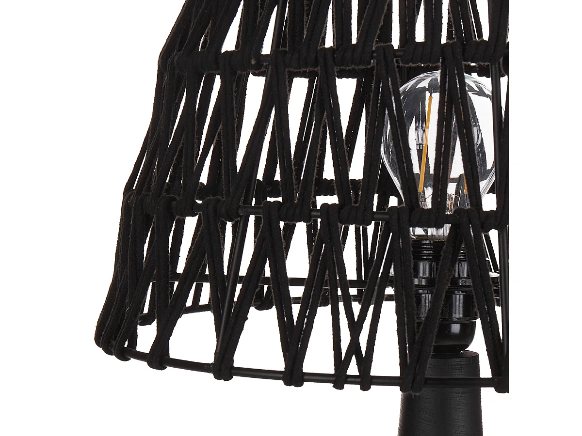 Moderne Tischlampe Stoff Baumwollschirm Einzelnes Licht Mango Holz Sockel Schwarz Pellejas