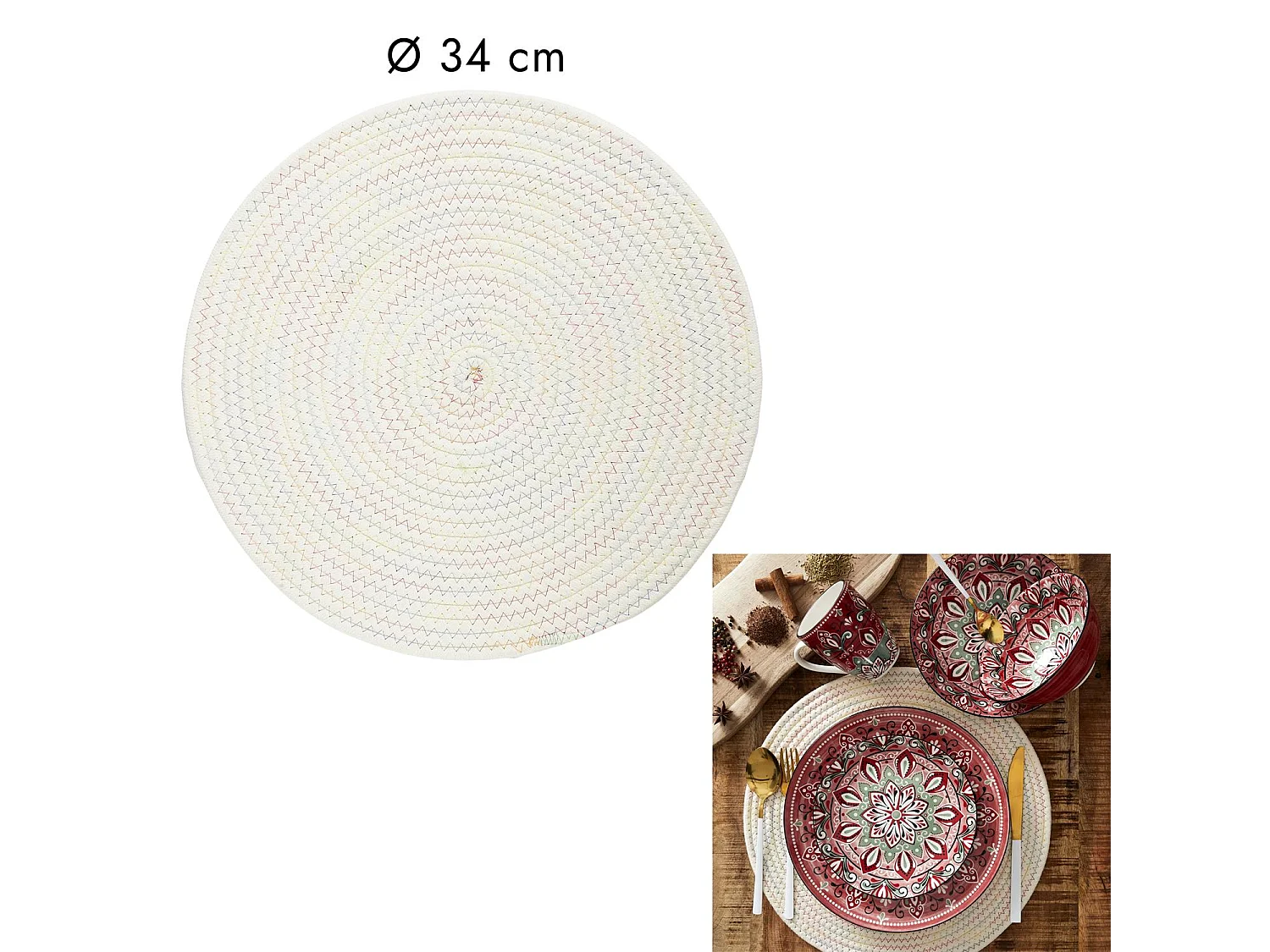 Set de Table Rond Tressé "Léo" 34cm Naturel