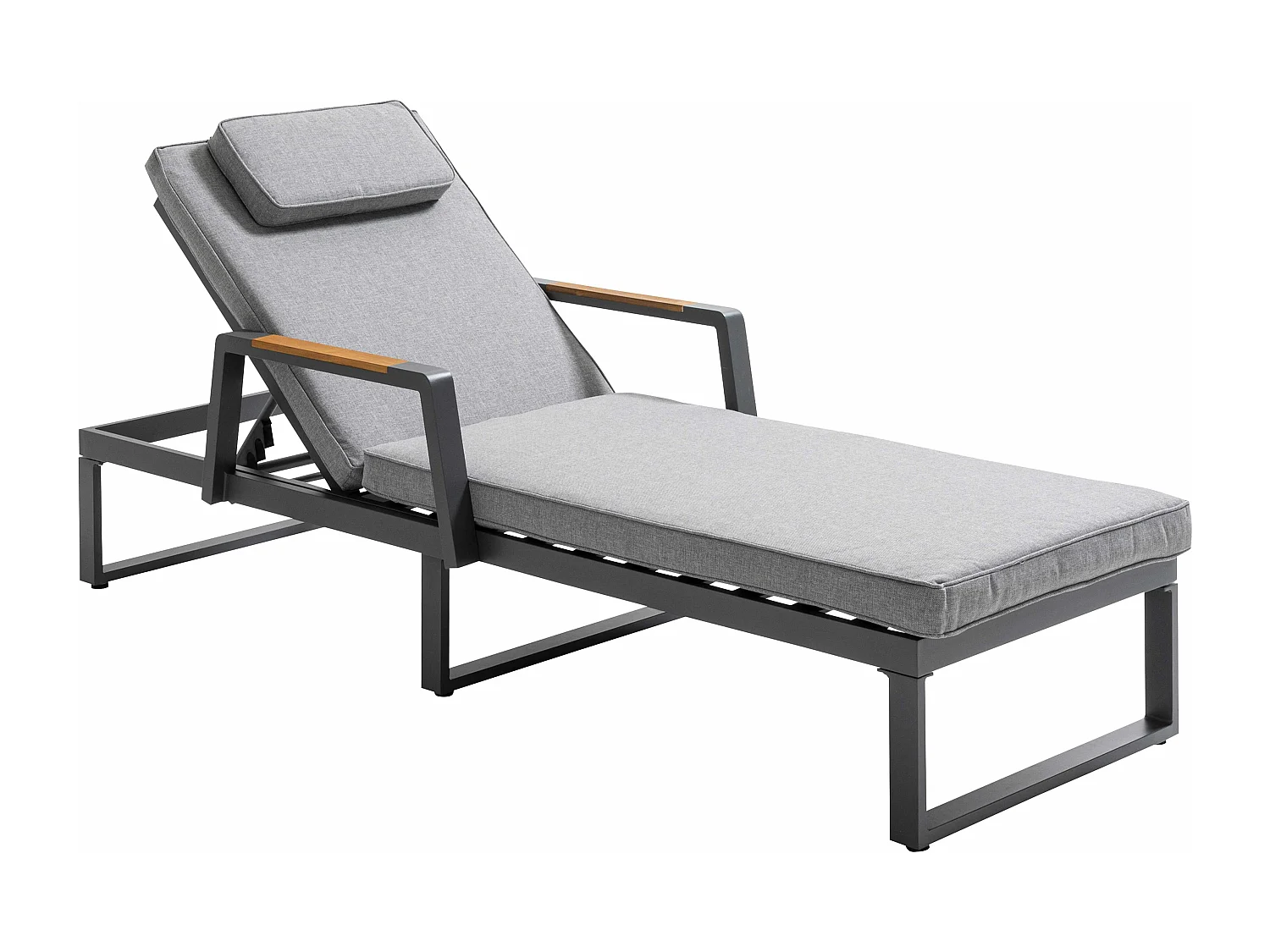 Bain de soleil en aluminium et teck noir et gris - Lagoa