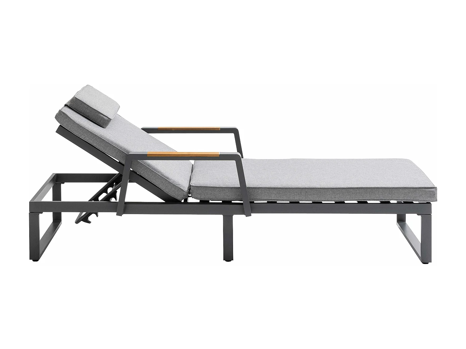 Bain de soleil en aluminium et teck noir et gris - Lagoa