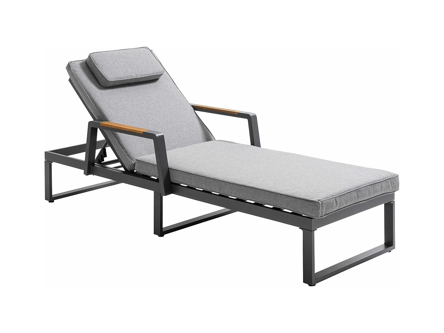 Bain de soleil en aluminium et teck noir et gris - Lagoa