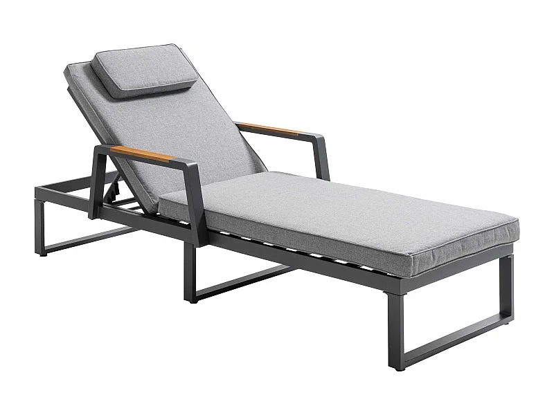 Bain de soleil en aluminium et teck noir et gris - Lagoa