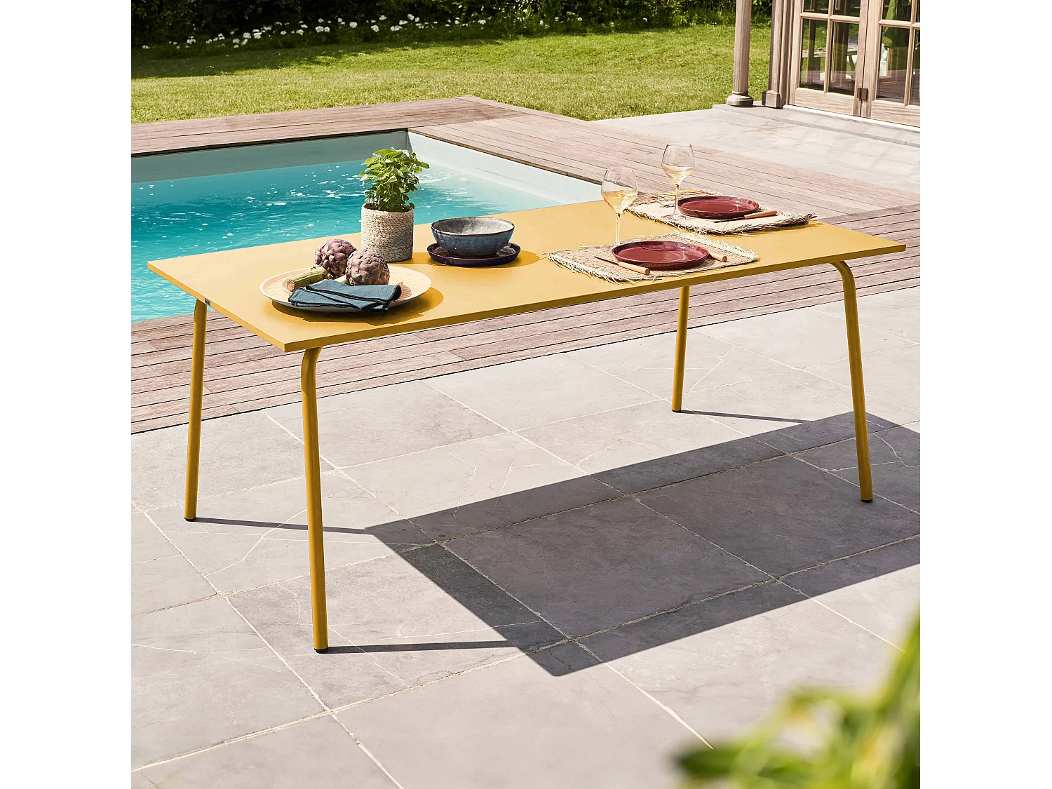 Table de jardin rectangulaire en métal jaune  - Palavas