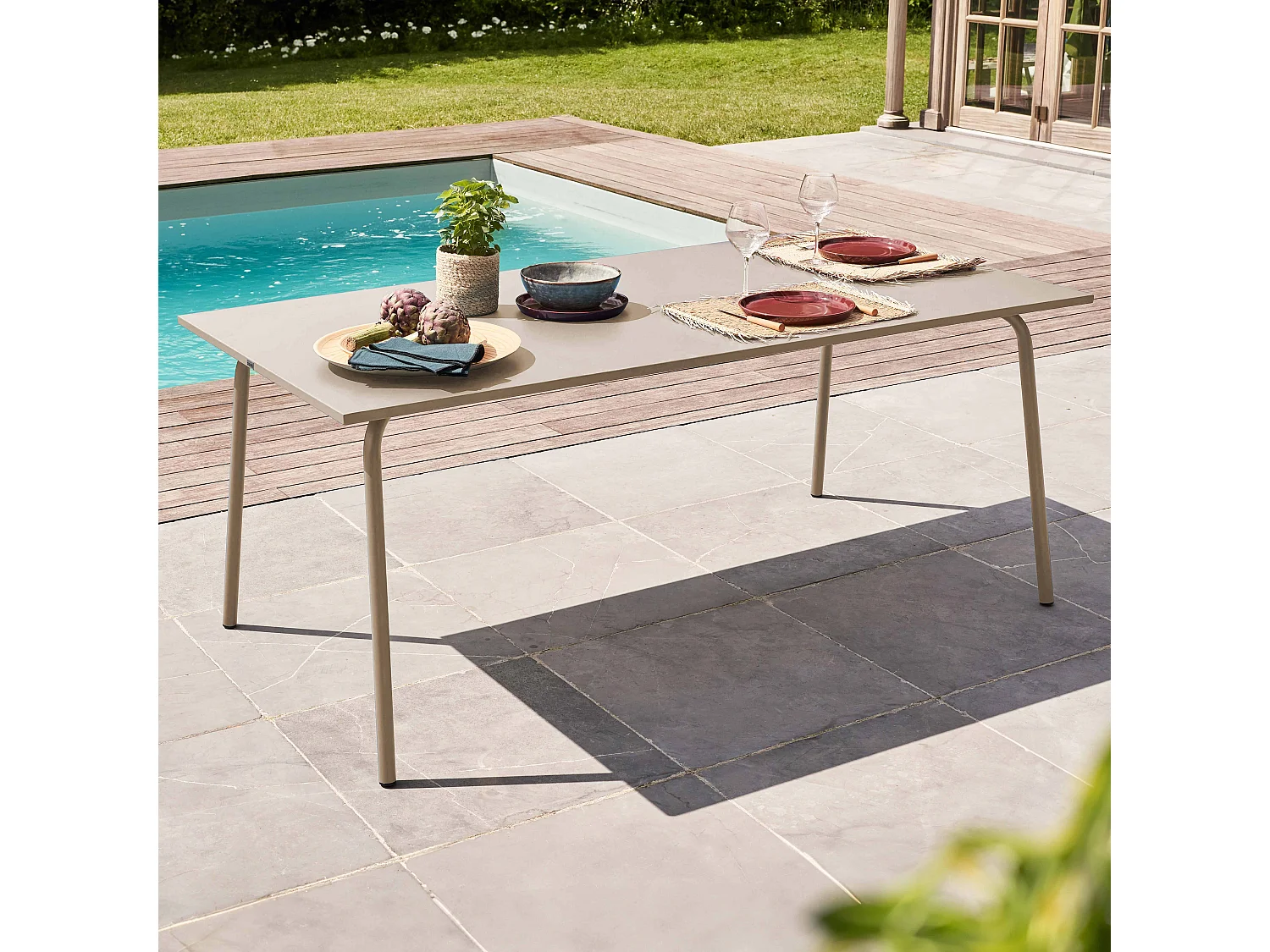 Table de jardin rectangulaire en acier taupe - Palavas