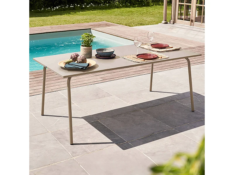 Table de jardin rectangulaire en acier taupe - Palavas