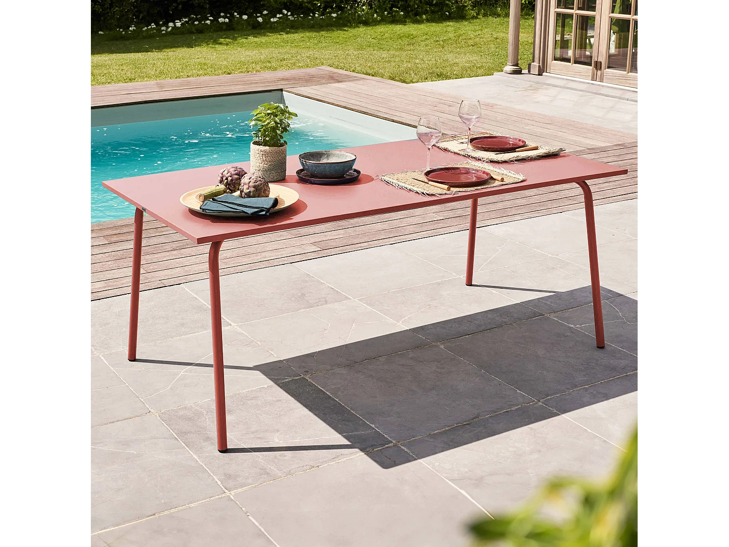 Table de jardin rectangulaire en métal argile 180 cm - Palavas