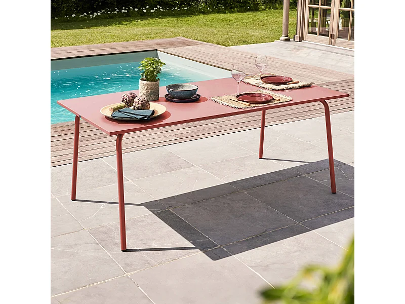 Table de jardin rectangulaire en métal argile 180 cm - Palavas