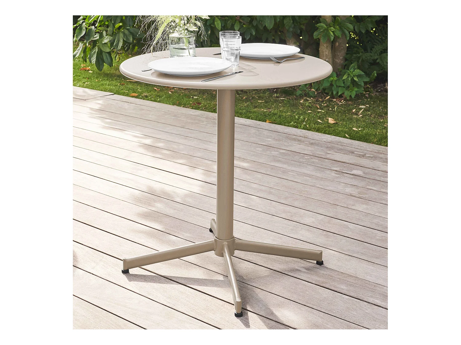 Table de jardin ronde bistro inclinable en acier taupe - Palavas