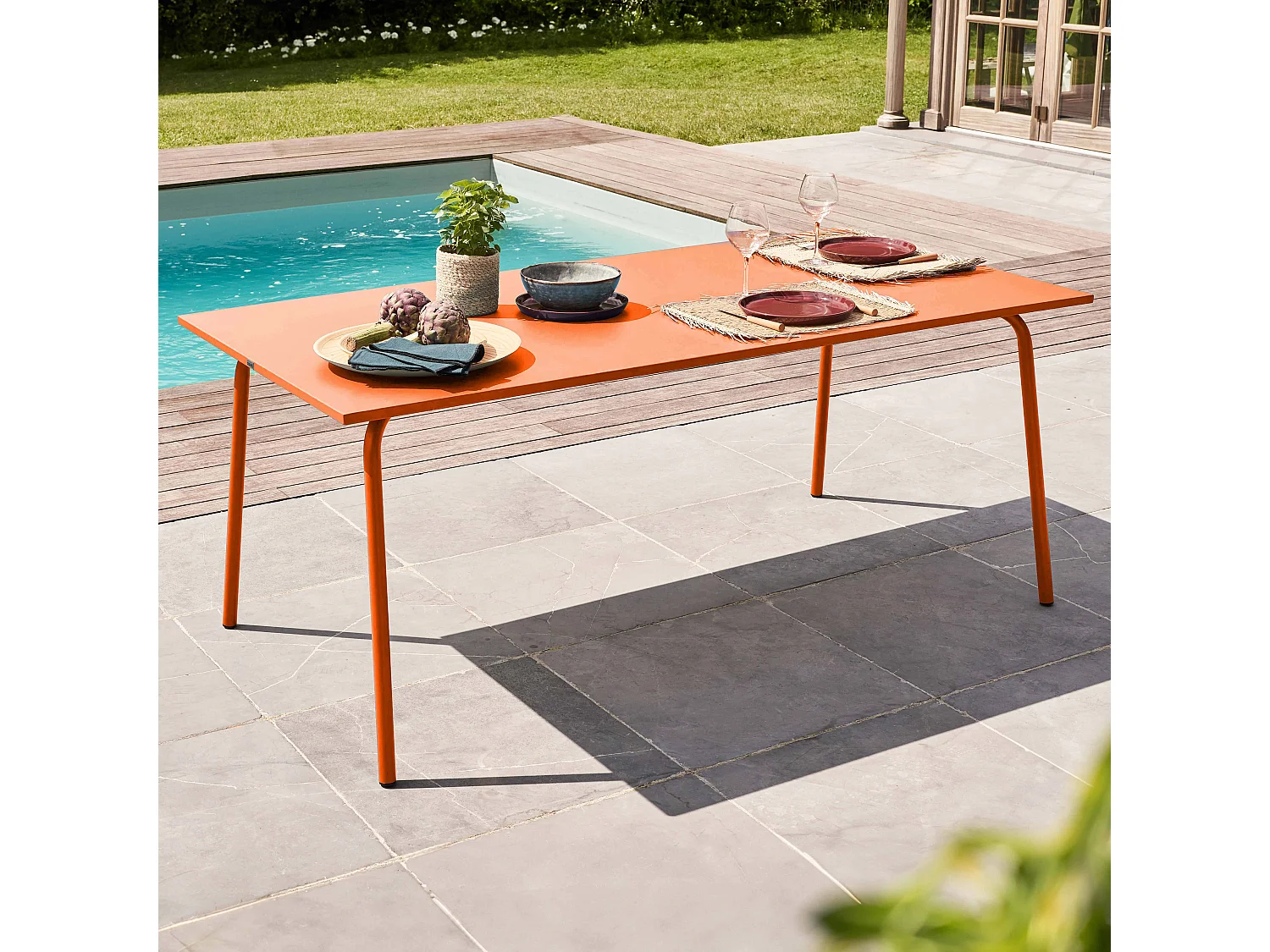 Table de jardin rectangulaire en métal orange - Palavas