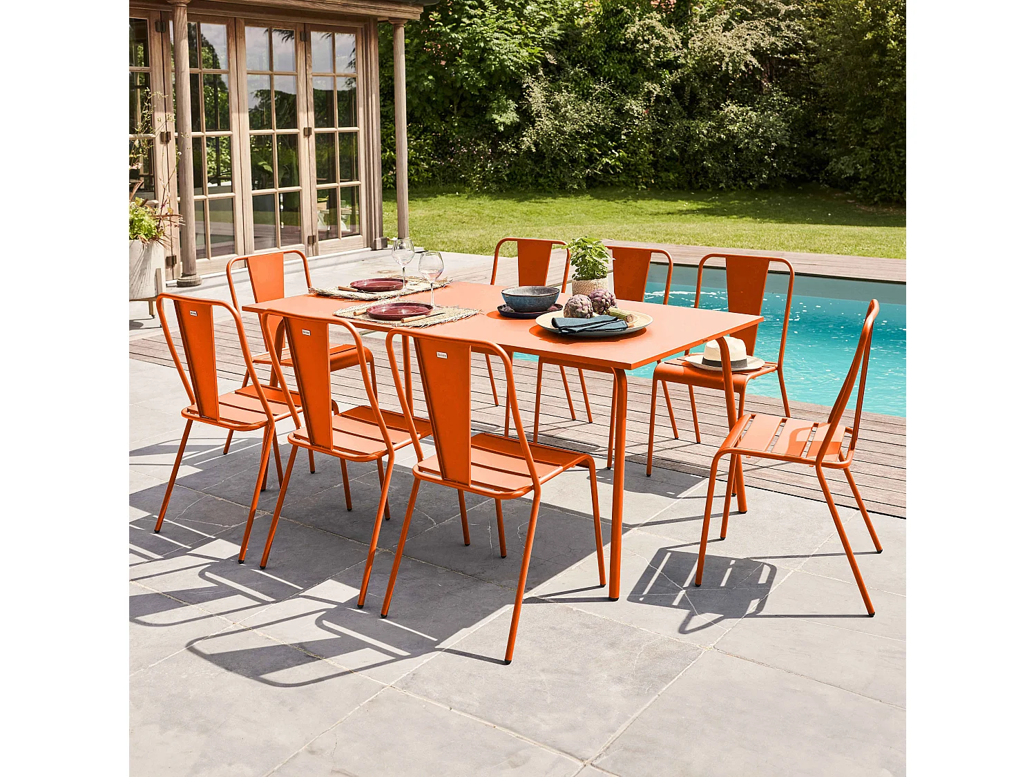 Table de jardin rectangulaire en métal orange - Palavas