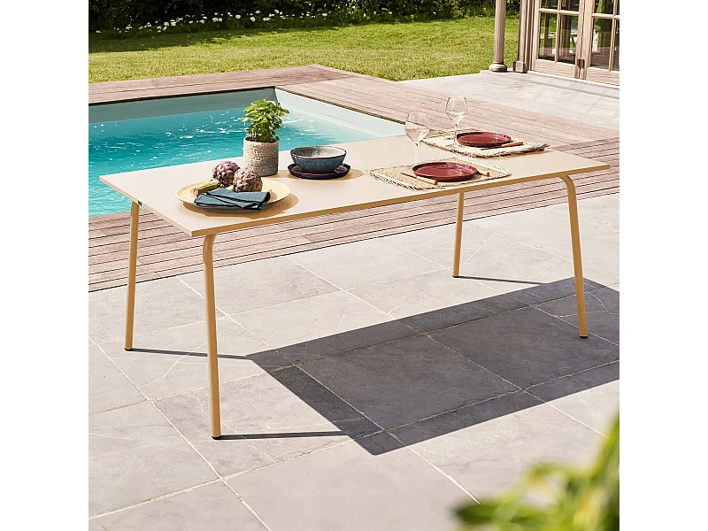 Table de jardin rectangulaire en métal ivoire 180 cm - Palavas