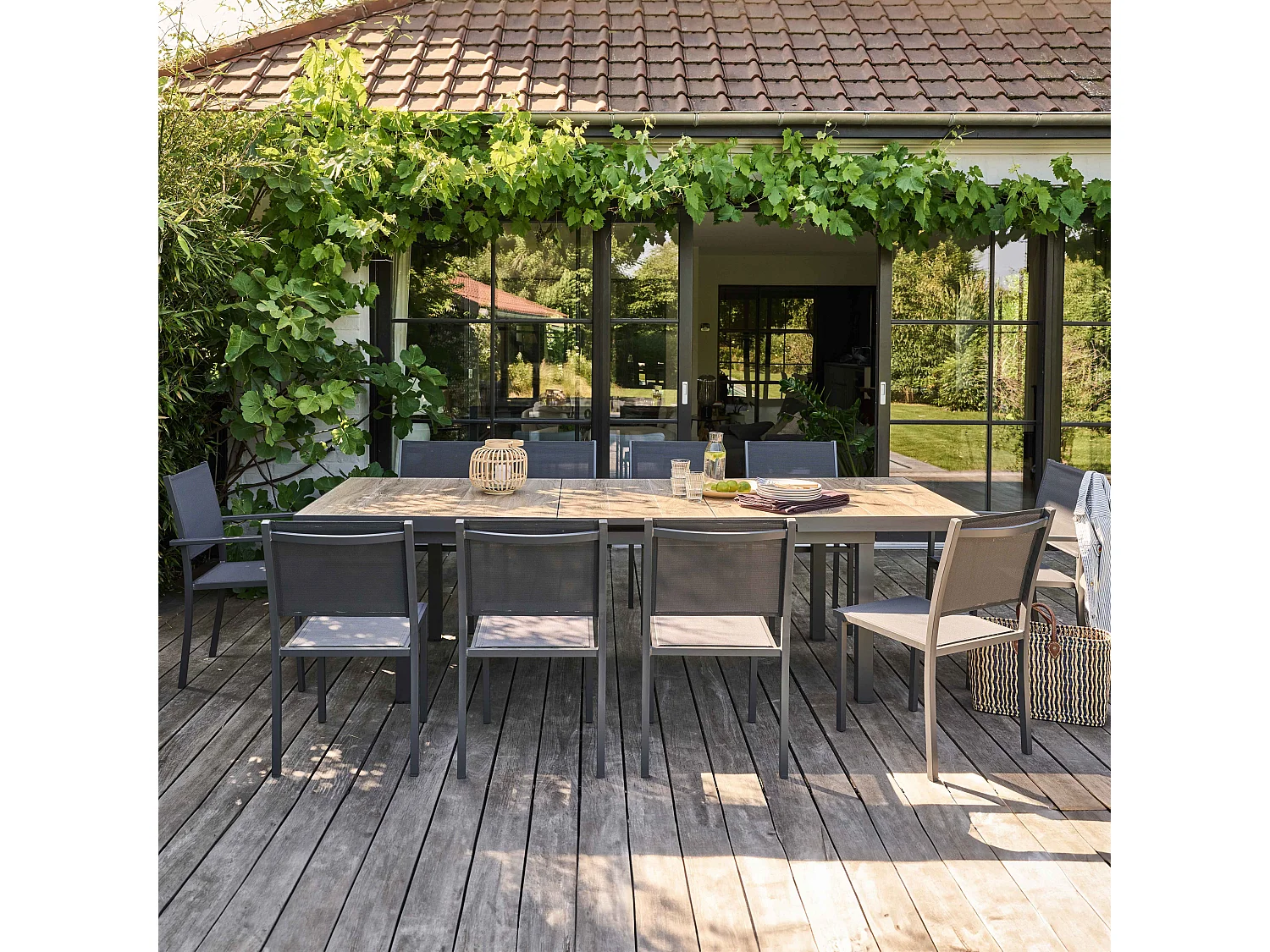 Table extensible aluminium et céramique imitation bois - Tivoli