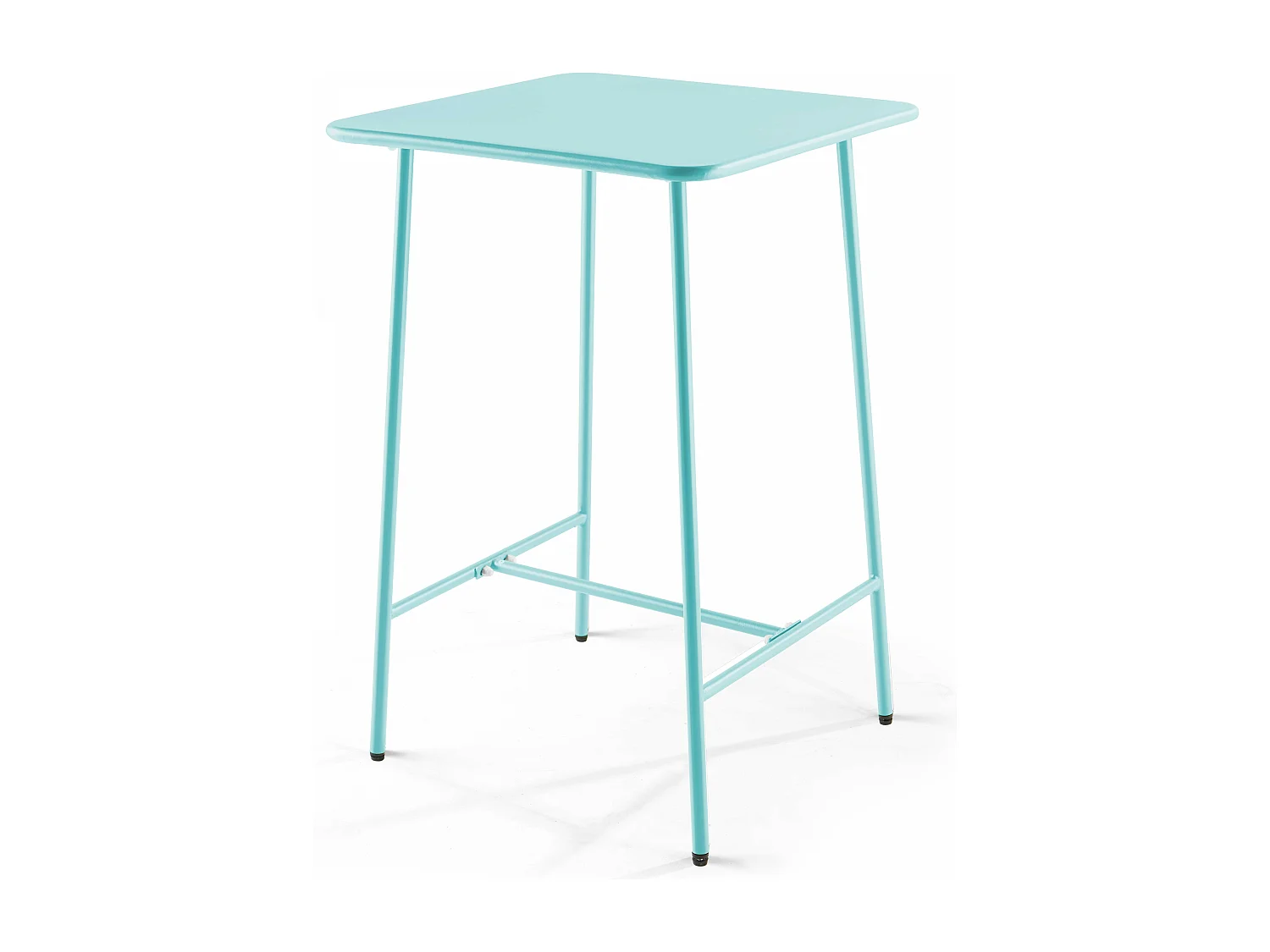 Hoge vierkante tuin tafel van turquoise blauw staal, 70cm