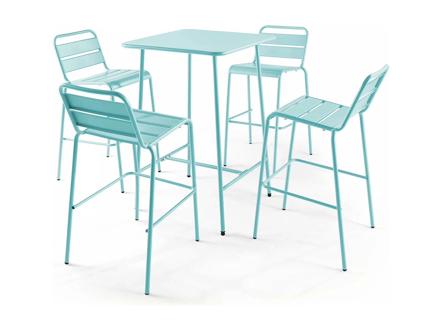 Hoge vierkante tuin tafel van turquoise blauw staal, 70cm