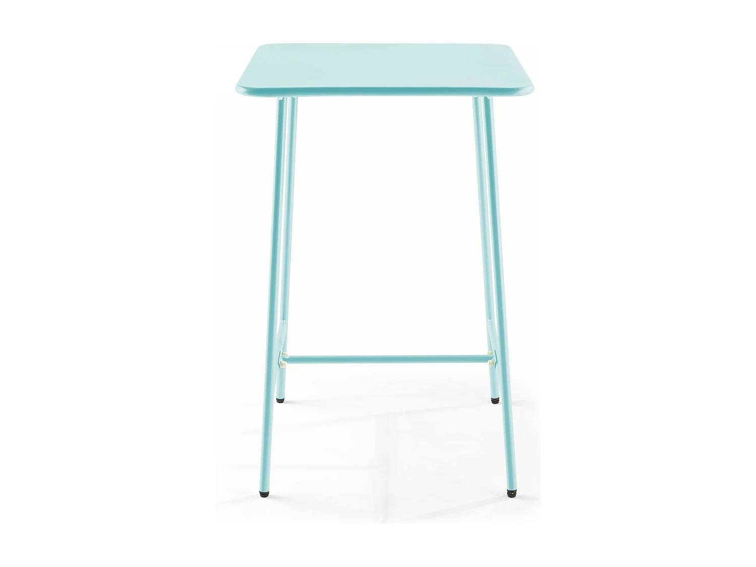 Hoge vierkante tuin tafel van turquoise blauw staal, 70cm