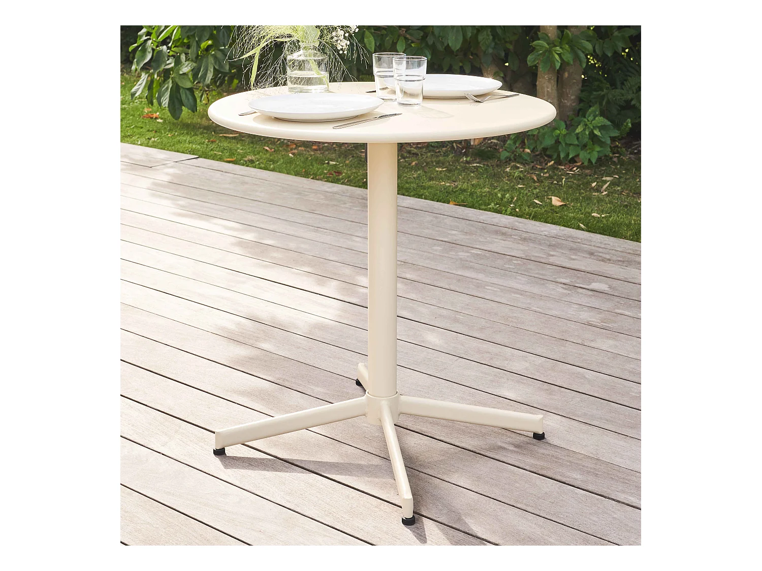 Ronde inklapbare bistro tuin tafel van ivoorkleurig staal, 70cm