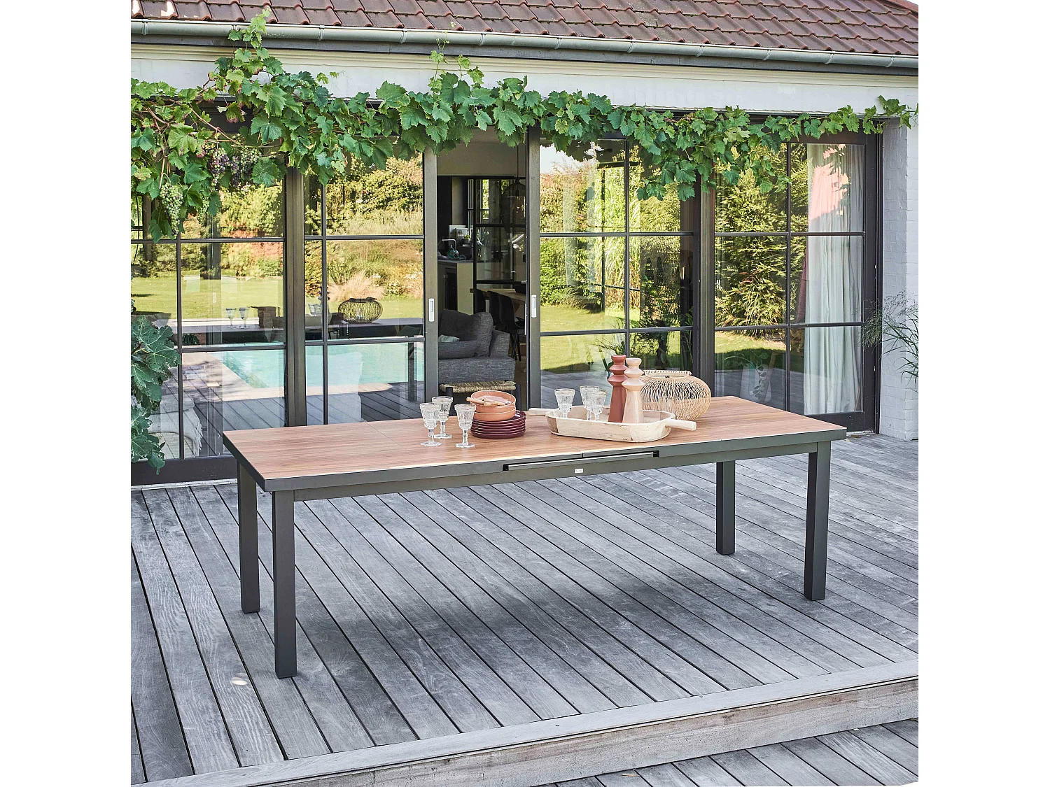 Table de jardin rectangulaire extensible bois