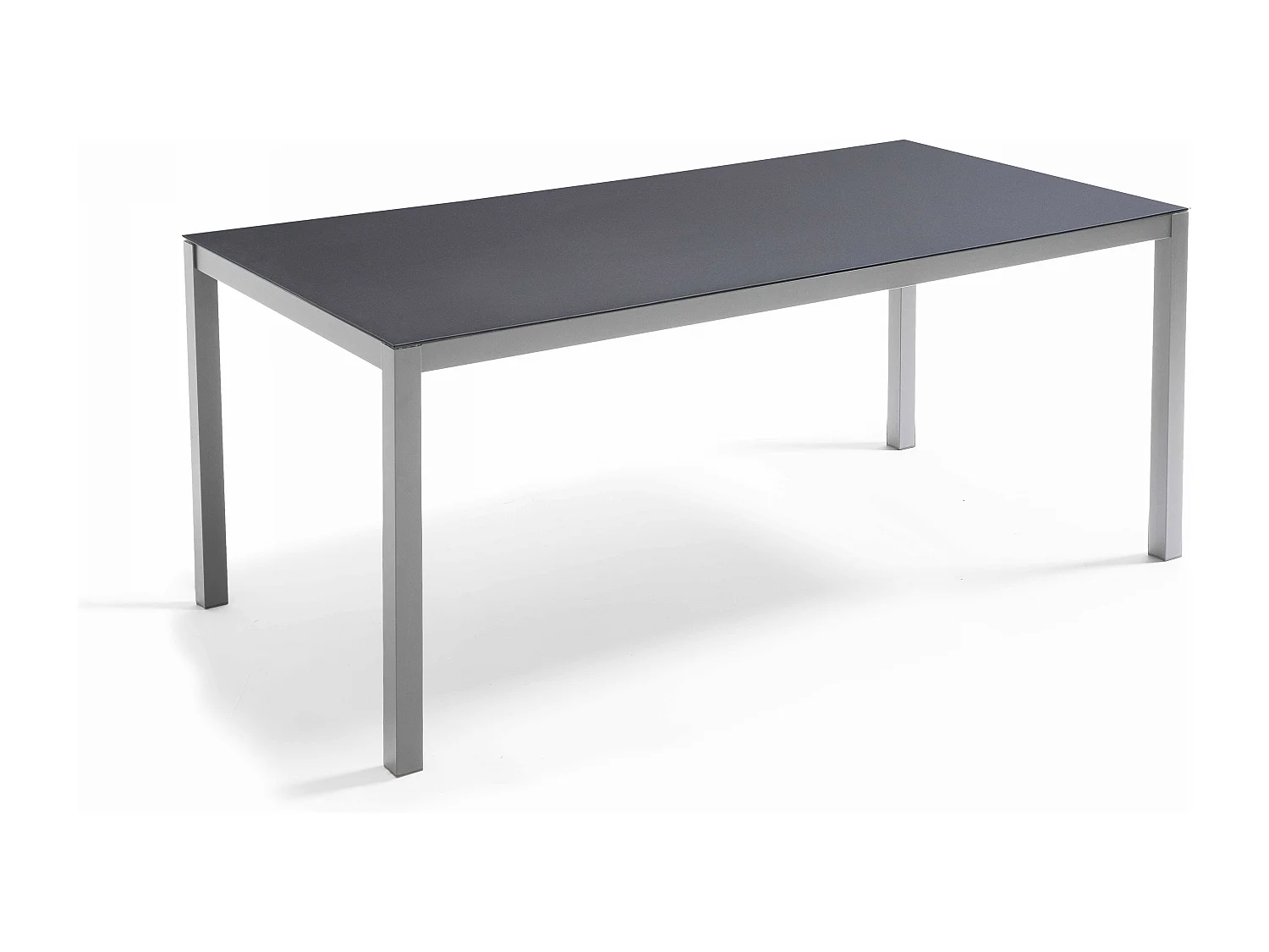 Table de jardin en aluminium avec plateau en verre gris