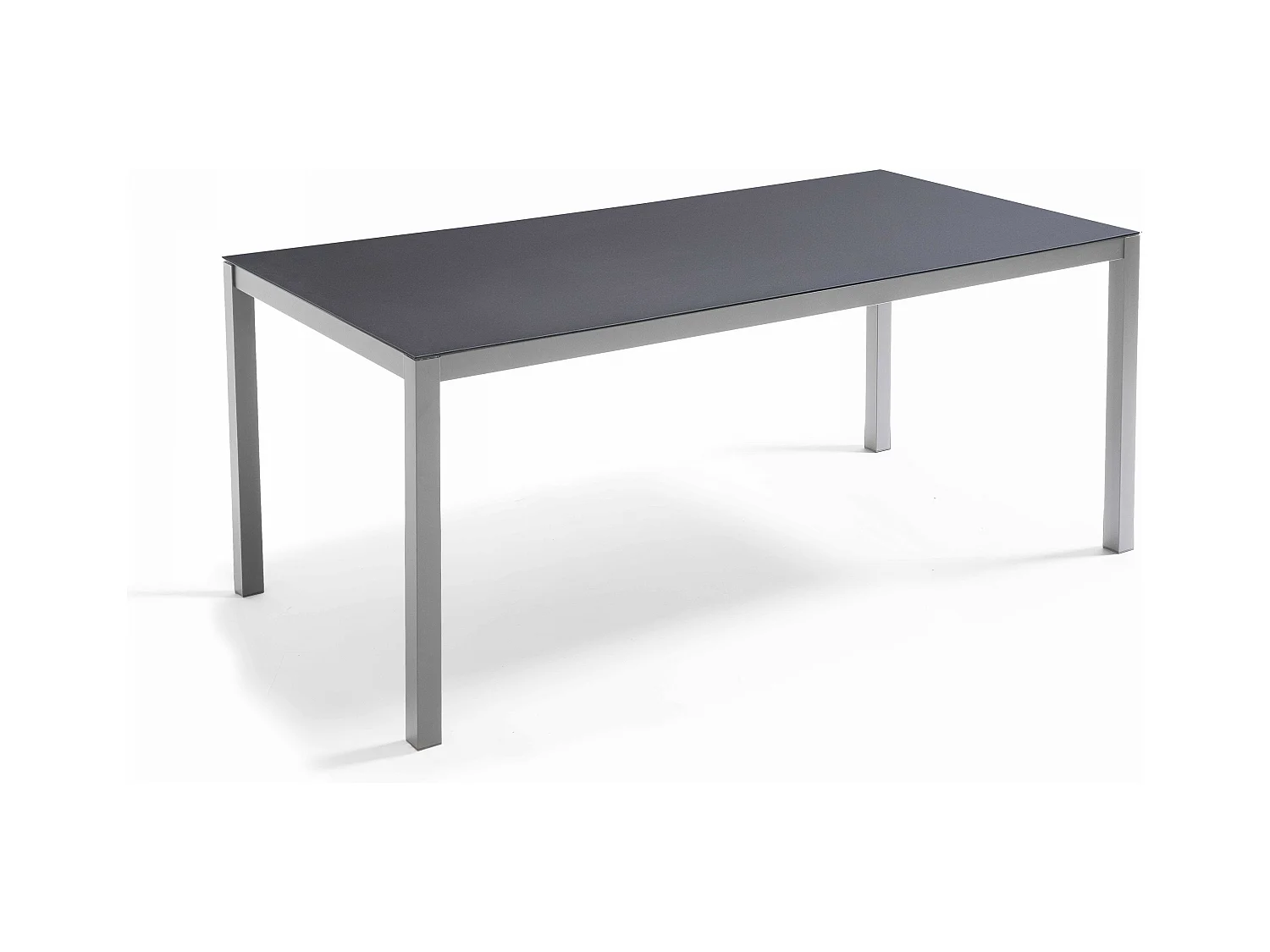 Table de jardin en aluminium avec plateau en verre gris