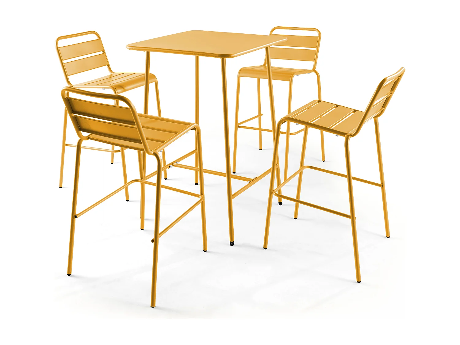 Table haute de jardin carrée en acier jaune - Palavas