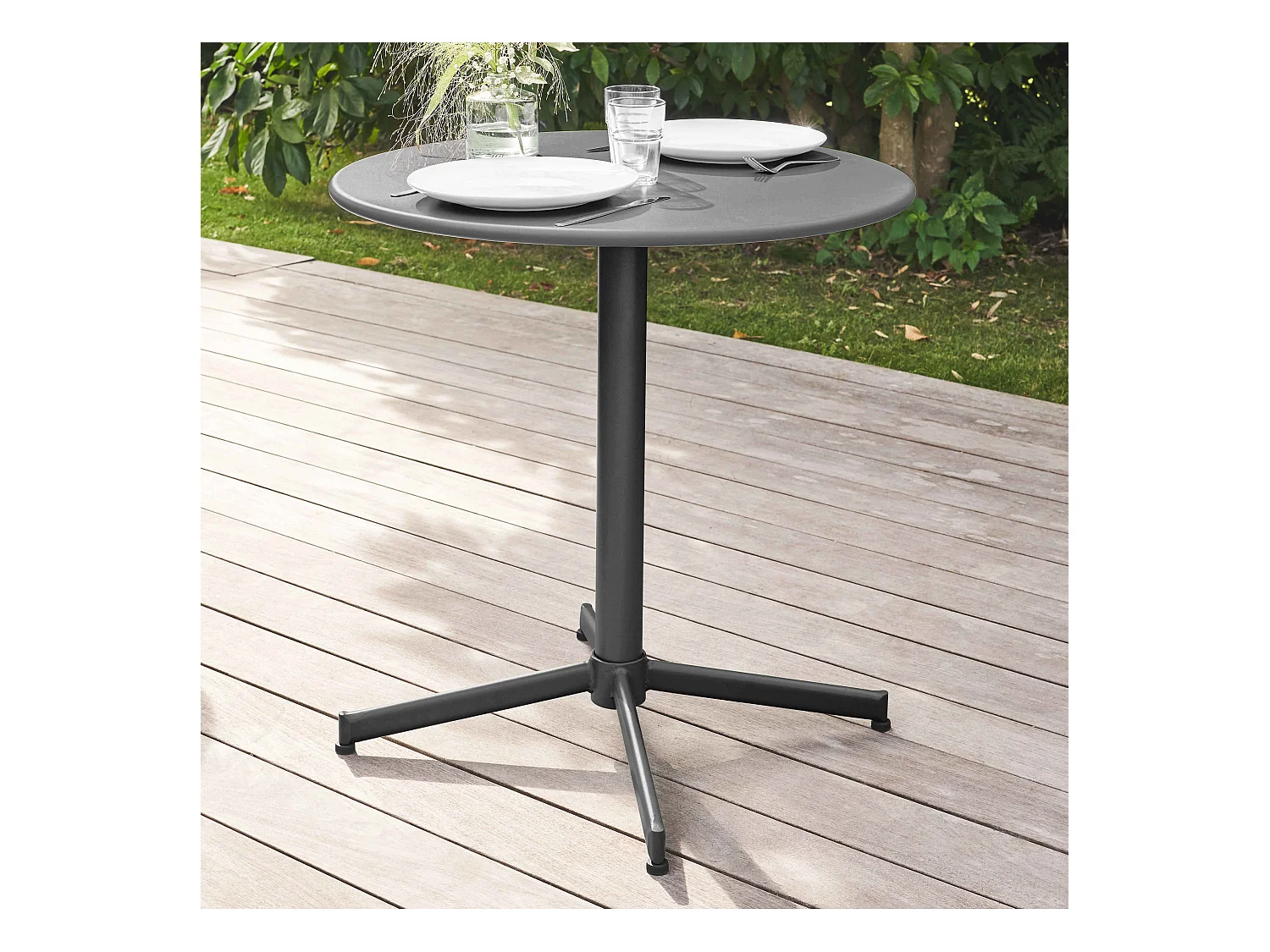 Table de jardin ronde bistro inclinable en acier anthracite - Palavas