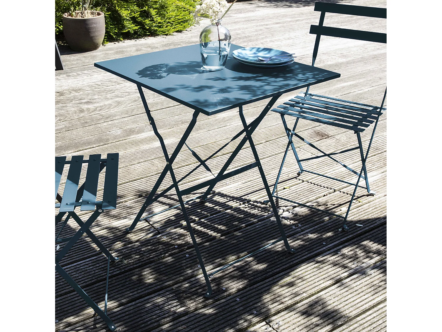Table de jardin pliante bistrot en acier bleu pacific