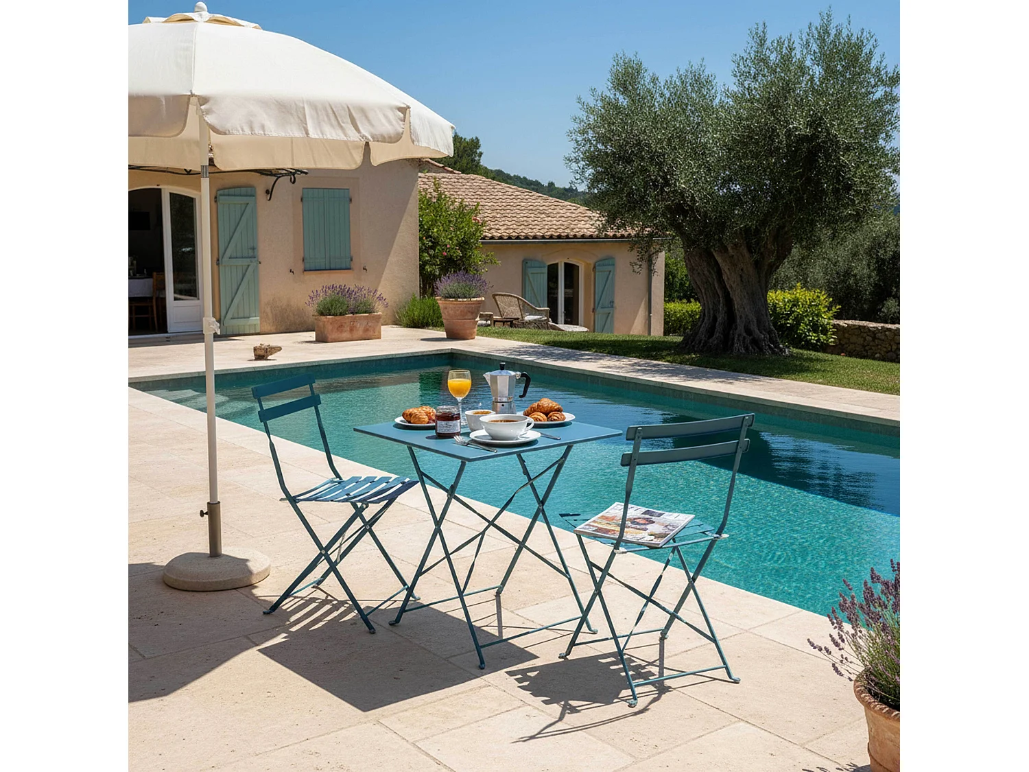 Opklapbare bistro tuin tafel van blauw pacific staal