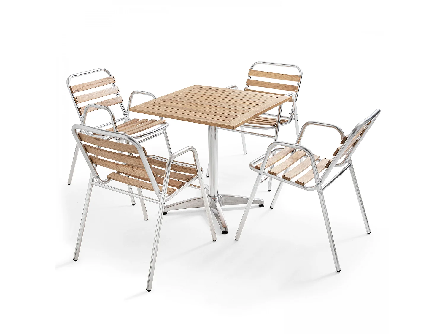 Table de jardin carrée aluminium et bois