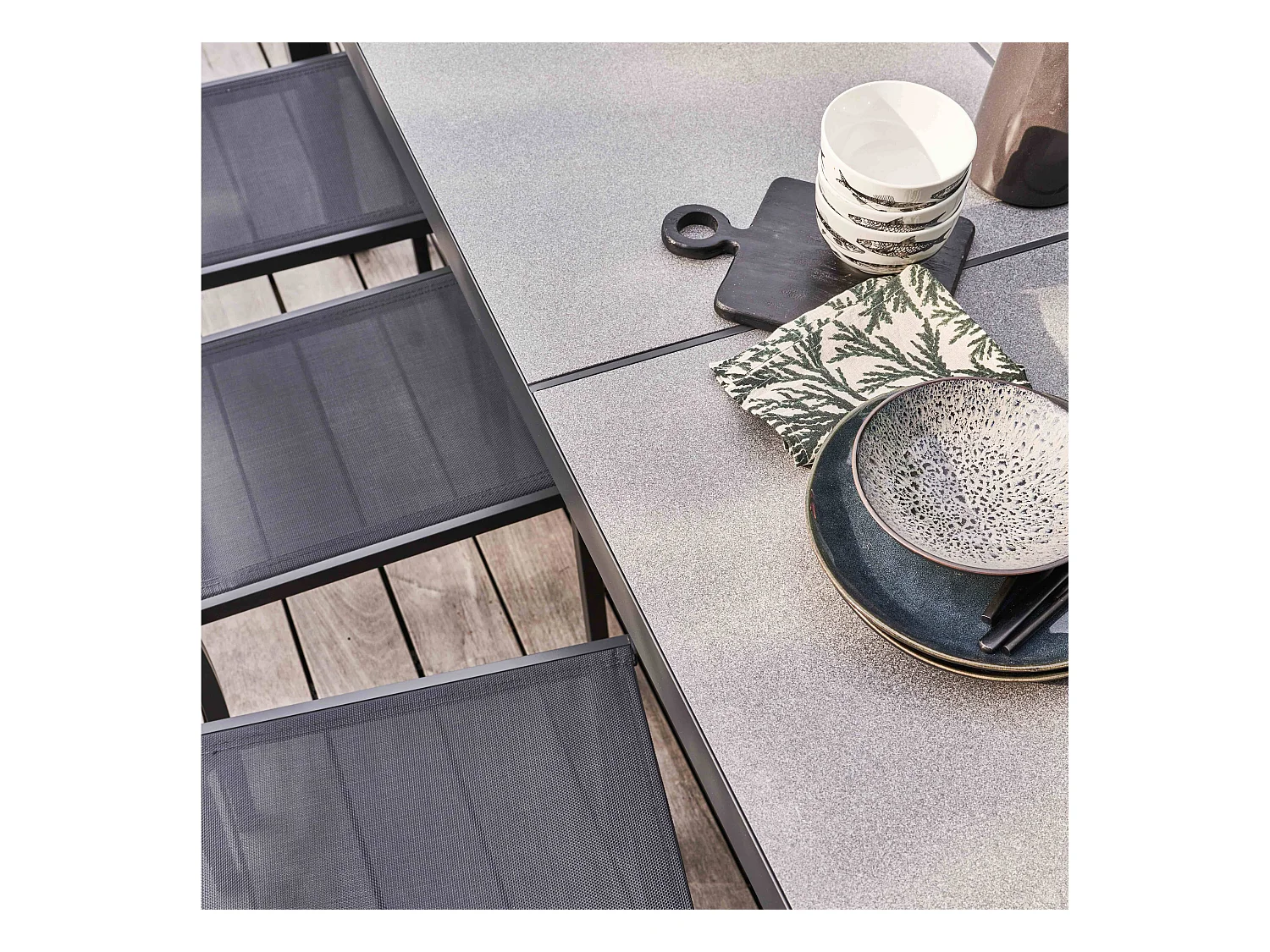 Mesa de jardín de 10 plazas de aluminio y cerámica gris