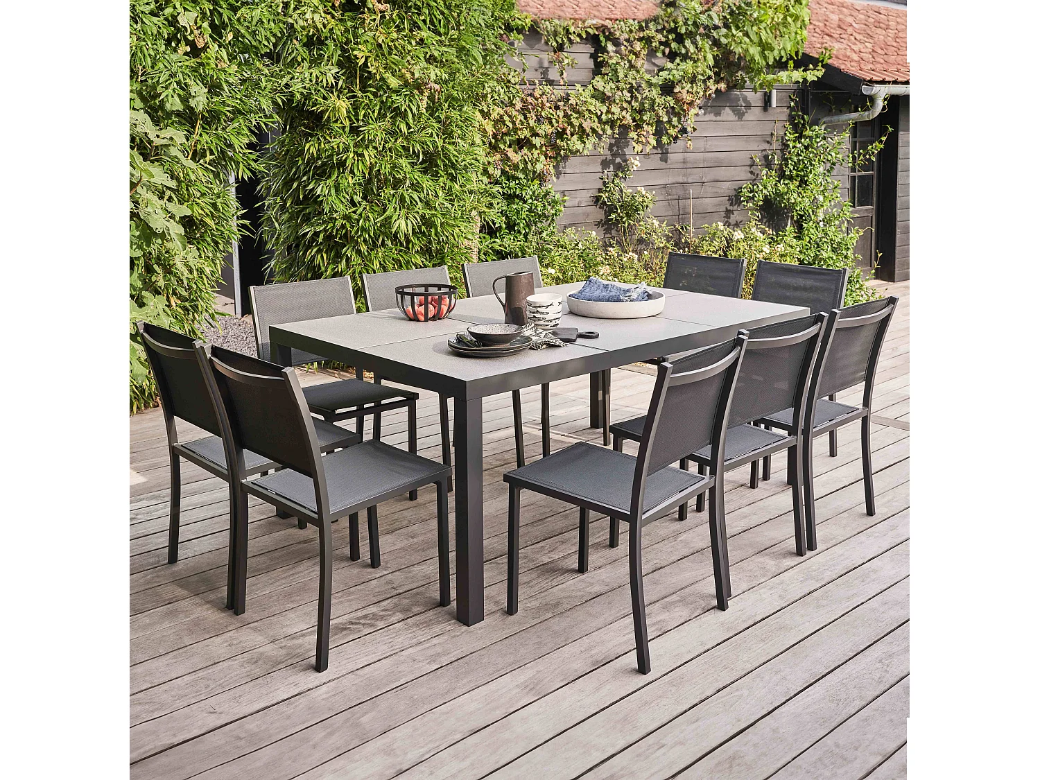 Table de jardin 10 places en aluminium et céramique gris - Tivoli