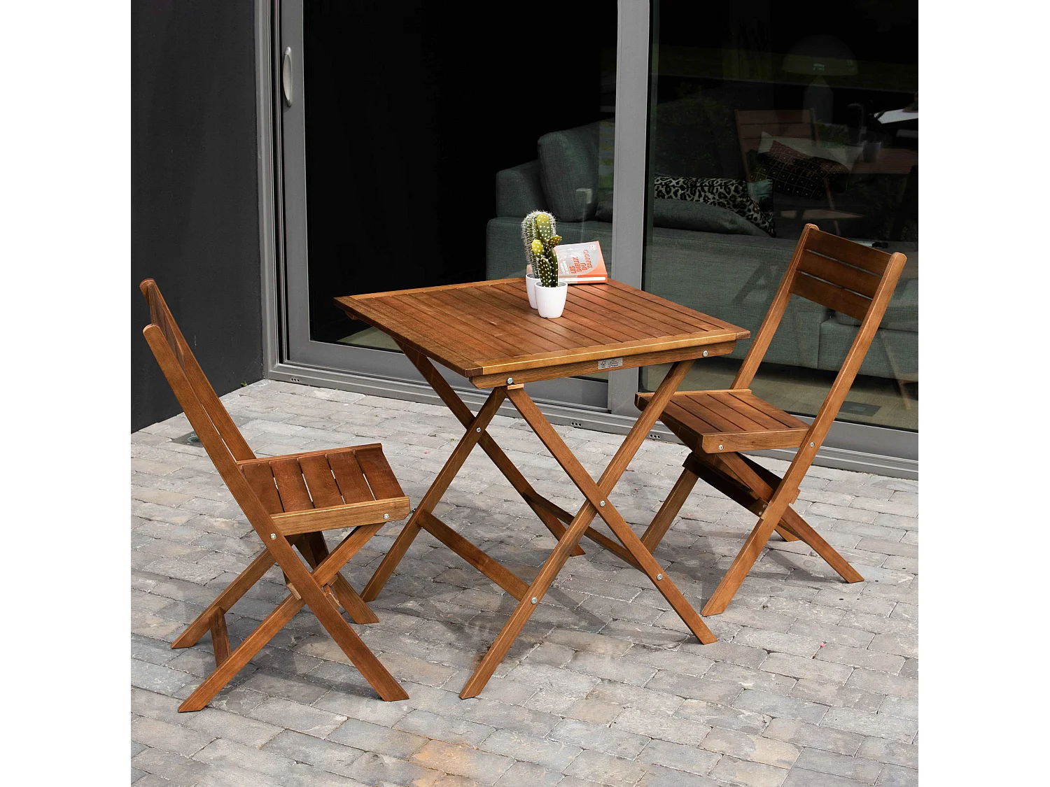 Table bistrot pliante carrée en bois d'eucalyptus