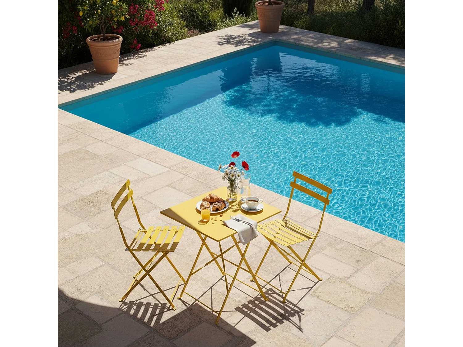 Table de jardin pliante bistrot en acier jaune