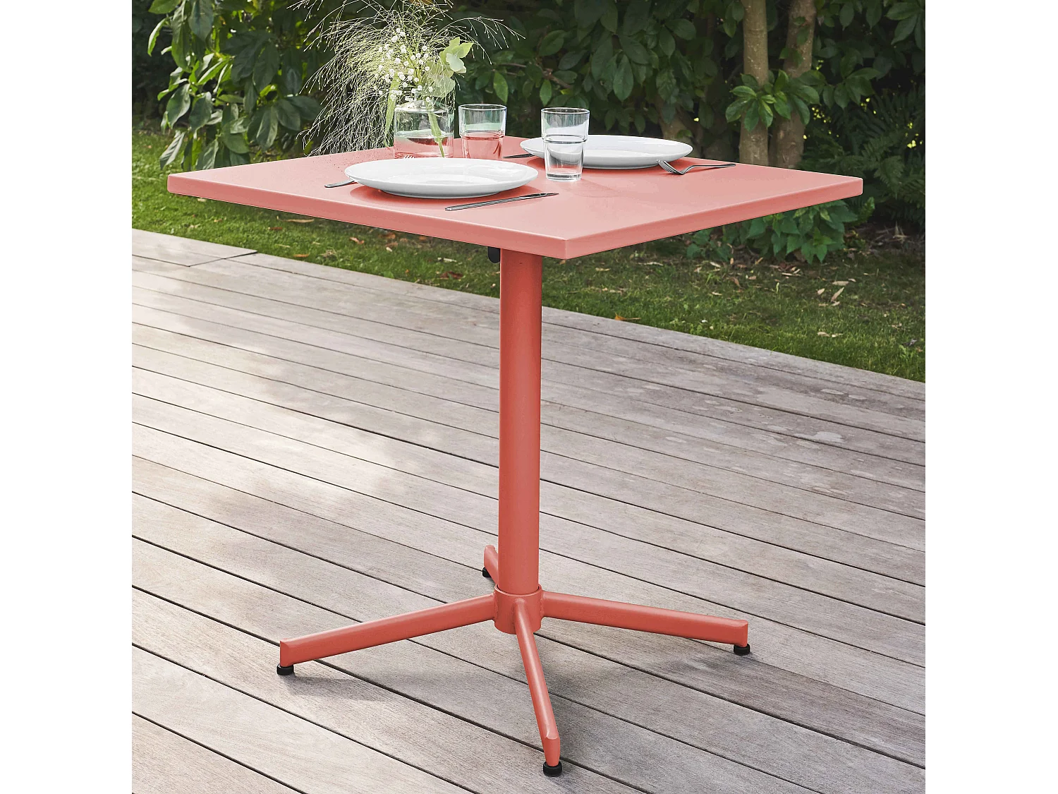 Table de jardin carrée bistro inclinable en acier argile 70cm - Palavas