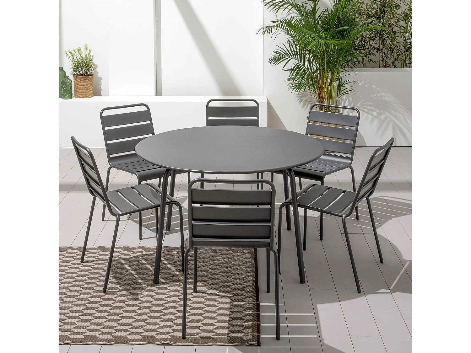Table de jardin ronde en acier anthracite 120 x 72 cm - Palavas