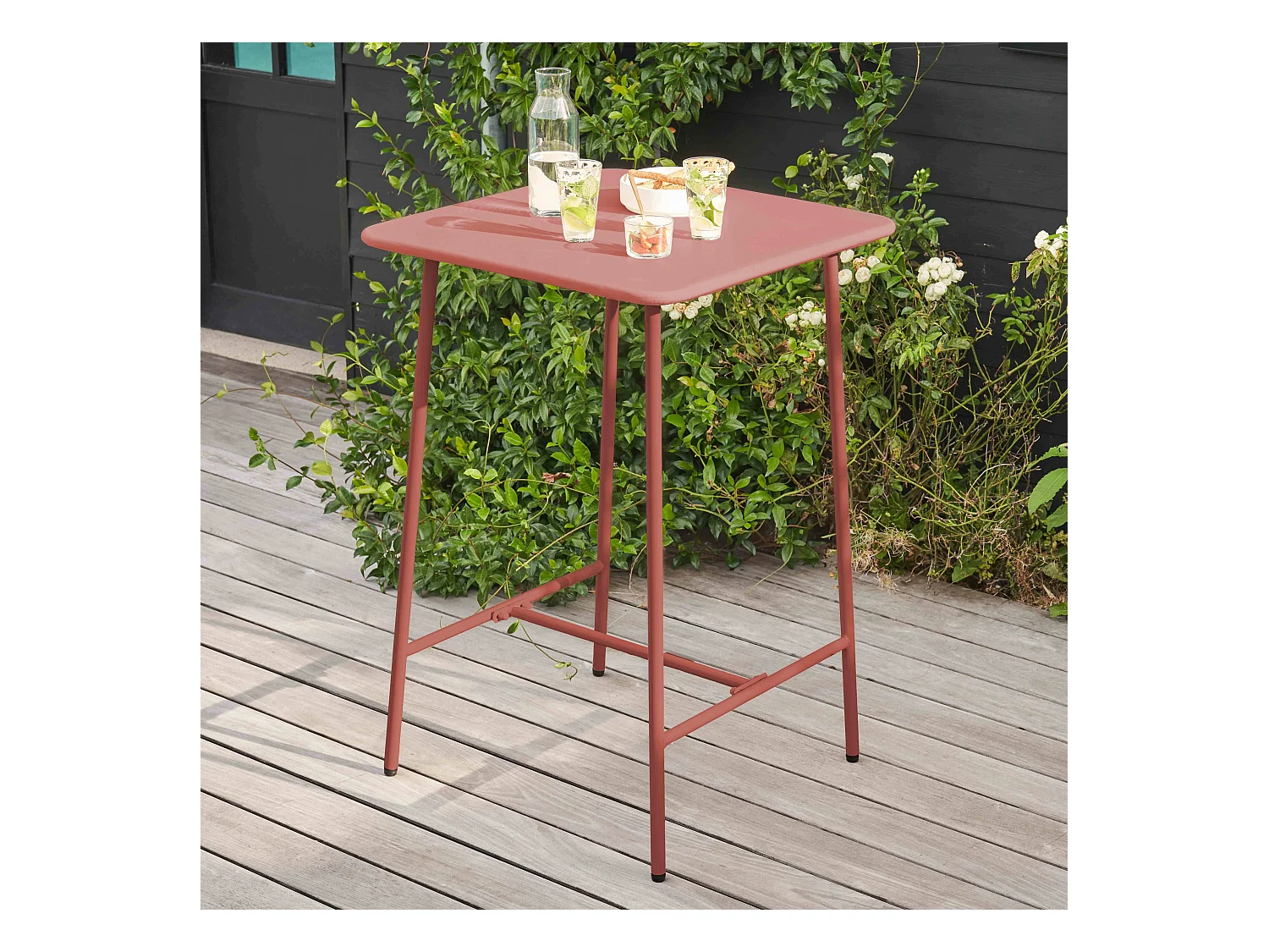 Table haute de jardin carrée en acier argile 70cm - Palavas
