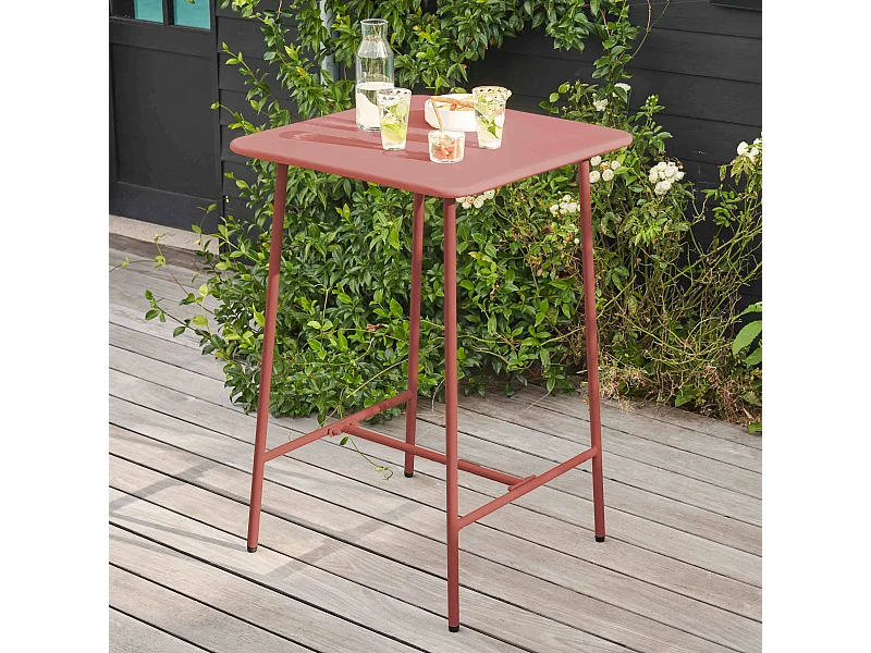 Table haute de jardin carrée en acier argile 70cm - Palavas