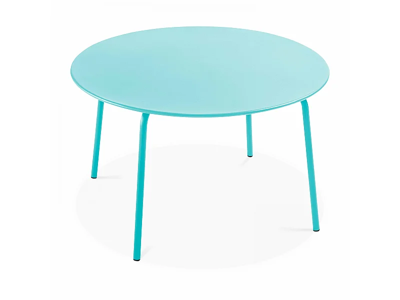 Ronde tuin tafel van turquoise staal, 120 cm