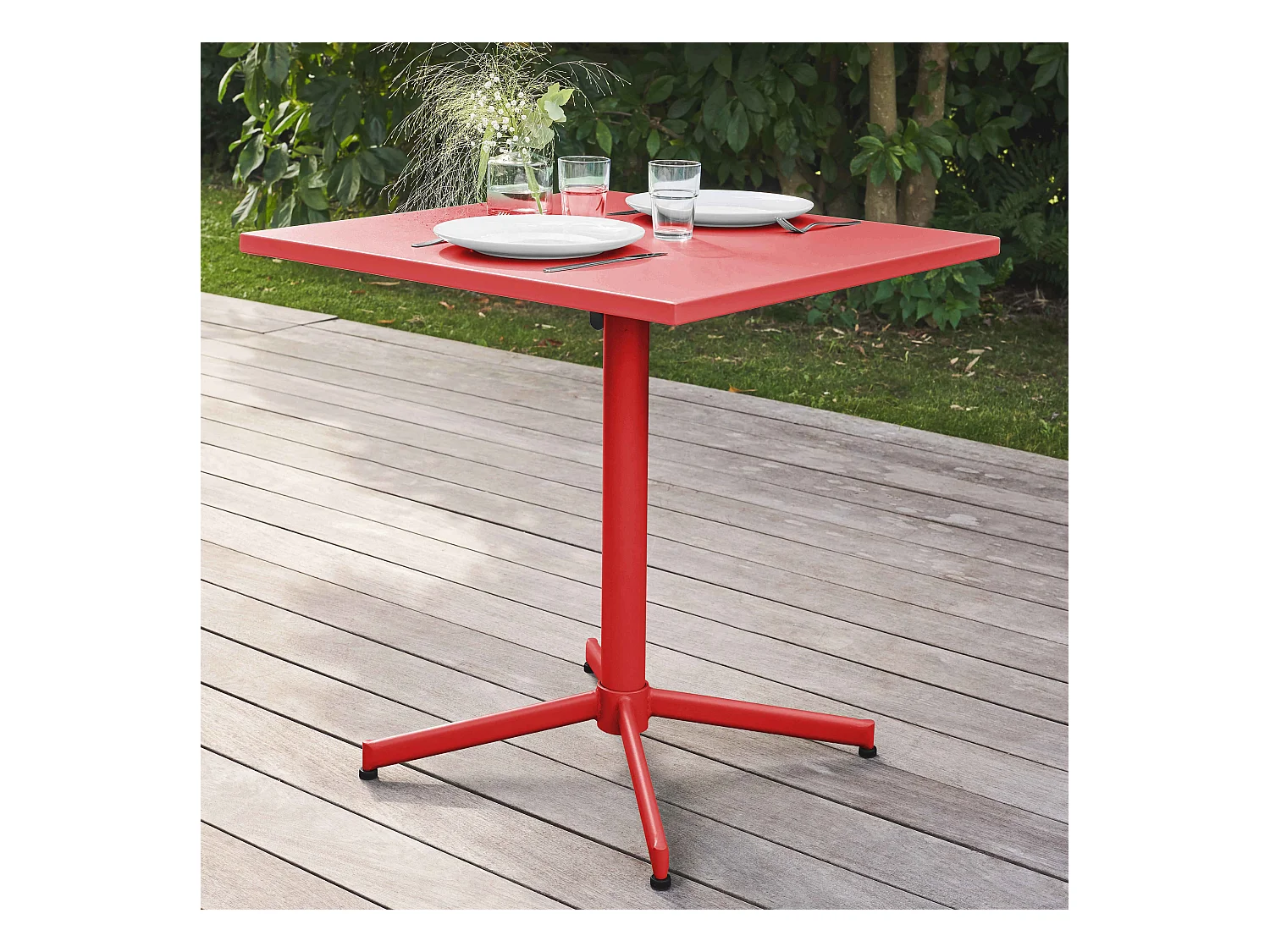 Vierkante kantelbare bistro tuinset in rood staal