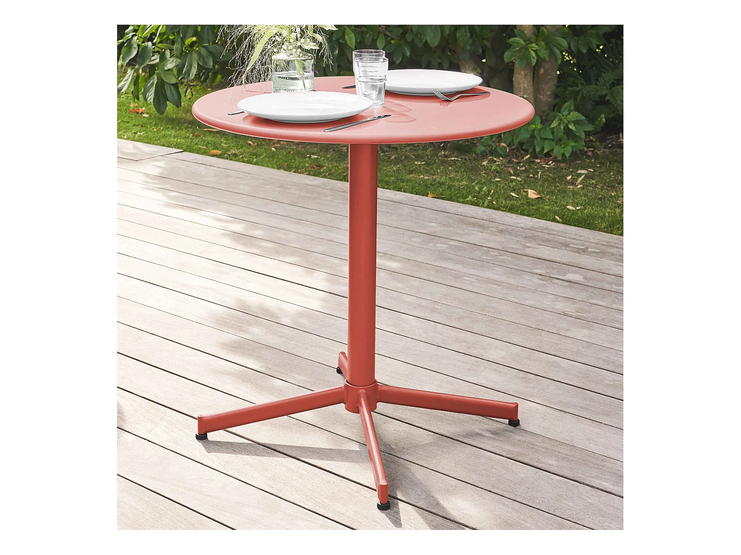 Table de jardin ronde bistro inclinable en acier argile 70cm - Palavas