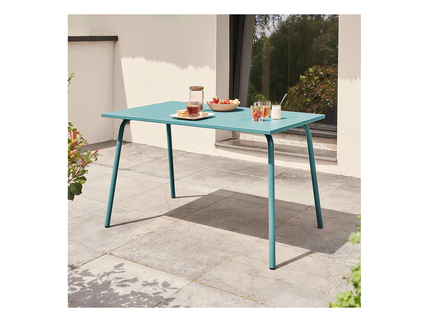 Table de jardin en acier 120 x 70 cm turquoise - Palavas