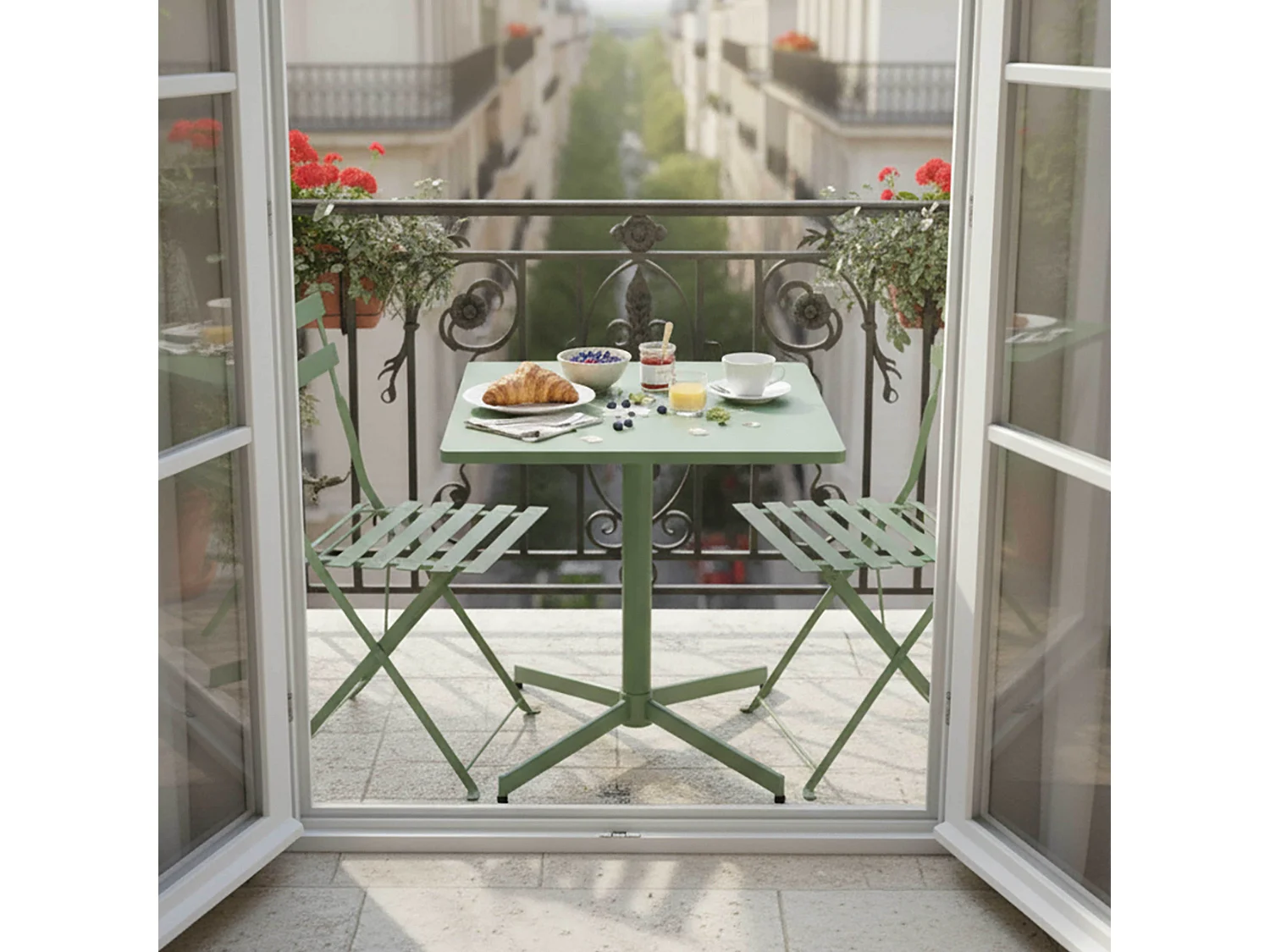 Table de jardin carrée bistro inclinable en acier vert cactus - Palavas